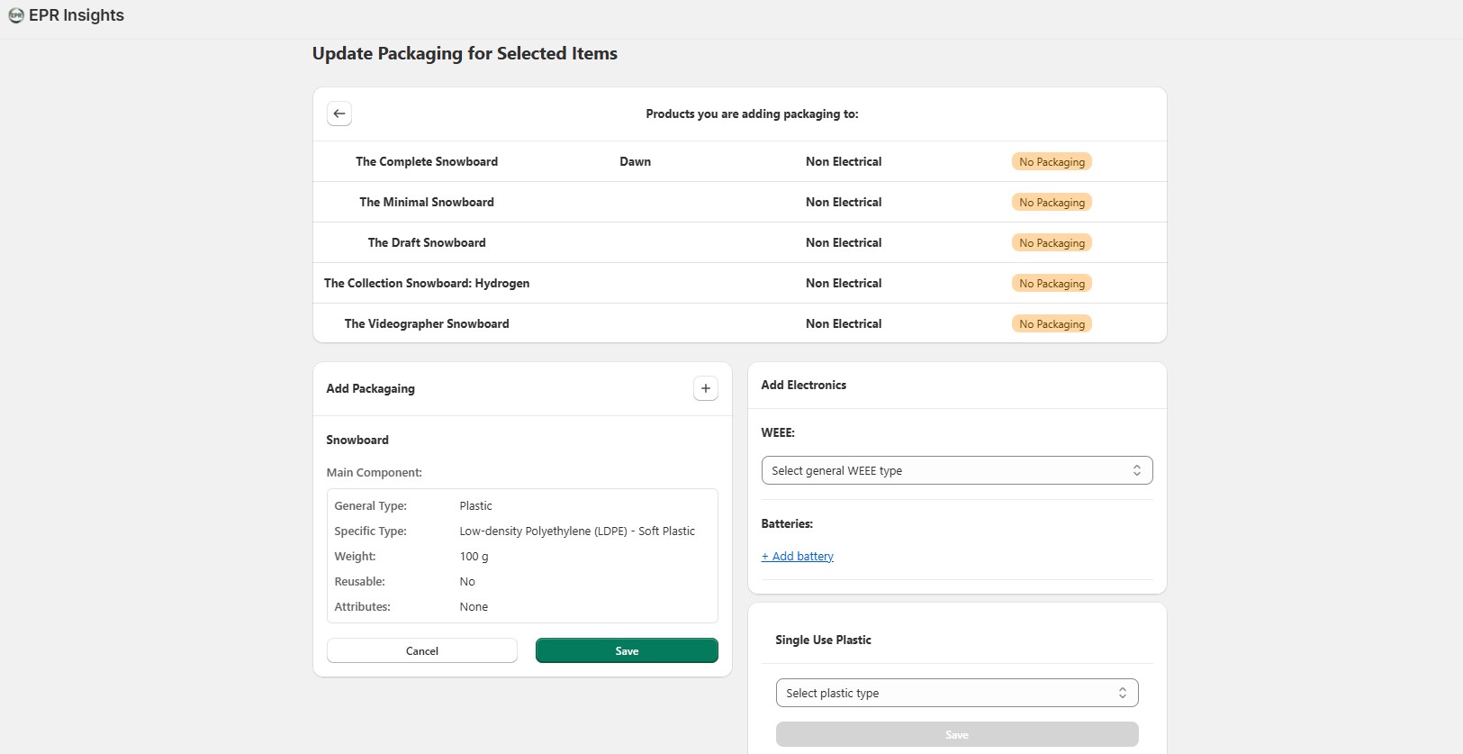 Assigning packaging rules to product SKUs